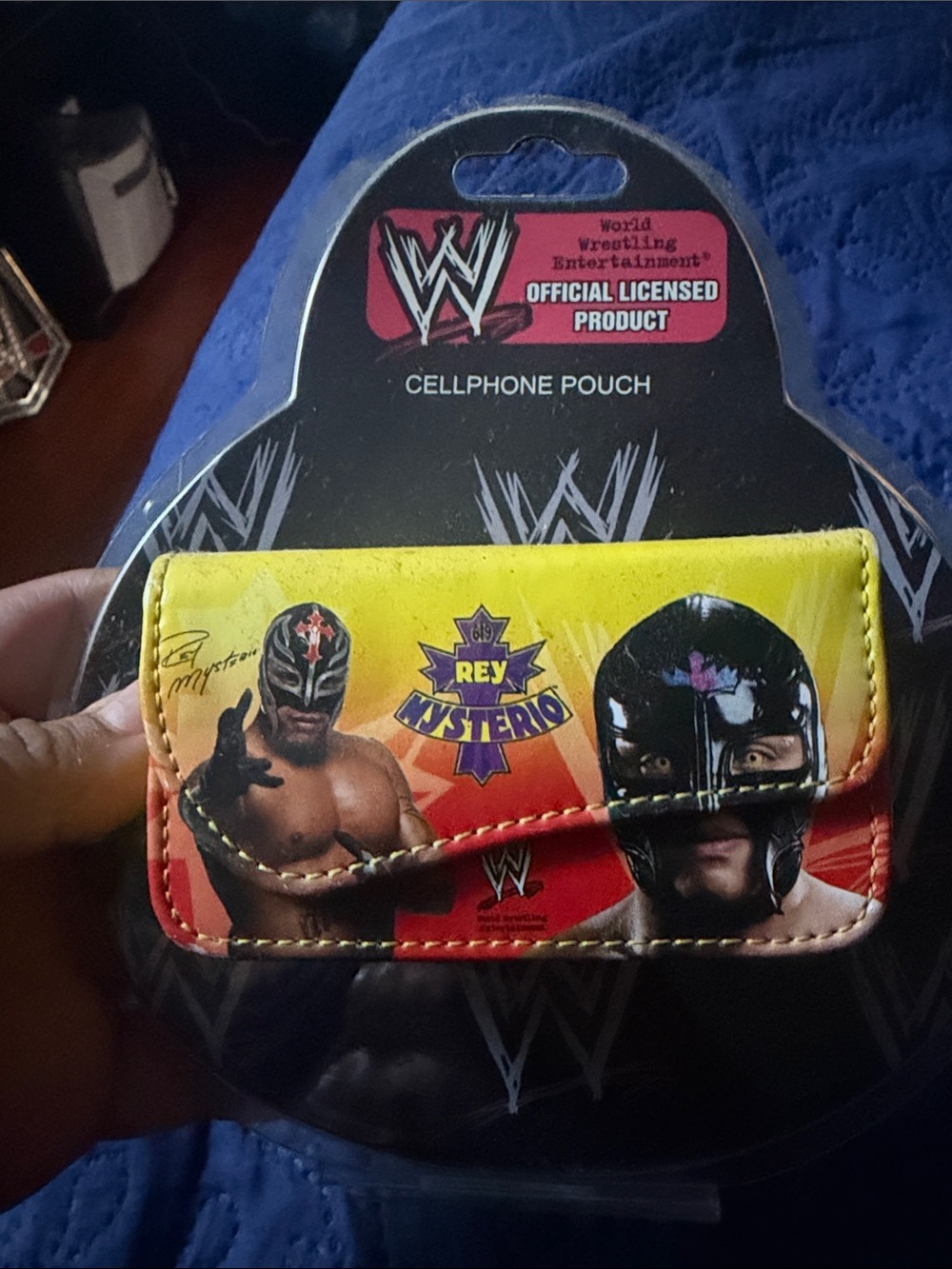 WWE Rey Mysterio Yellow and Red Cellphone Pouch with Mask Graphics